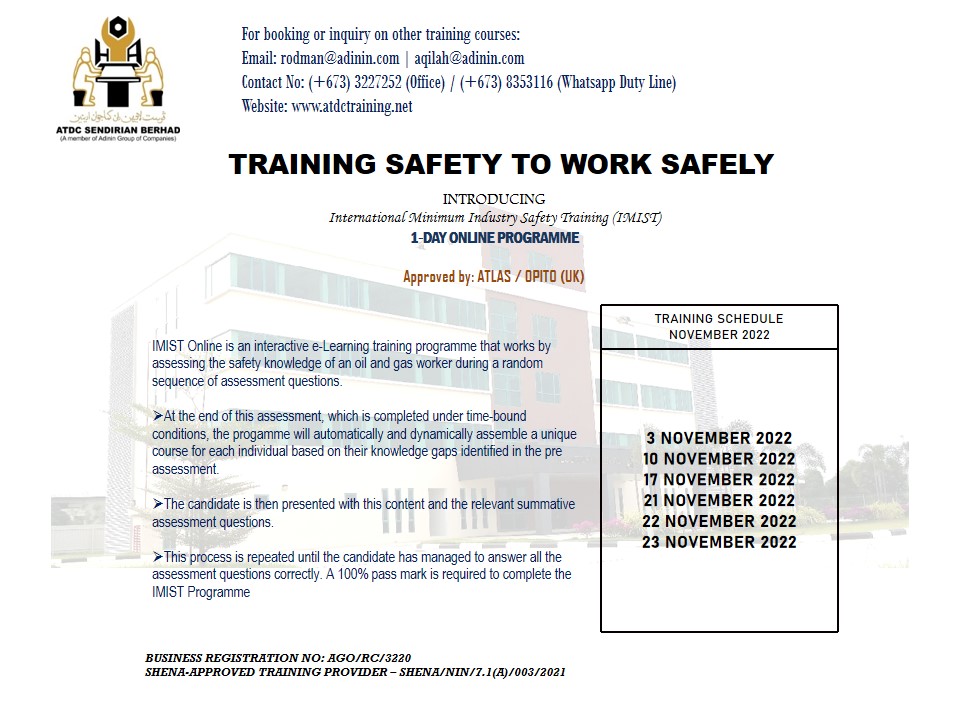ATDC TRAINING SCHEDULE - NOVEMBER 2022 (as of 29 October 2022)