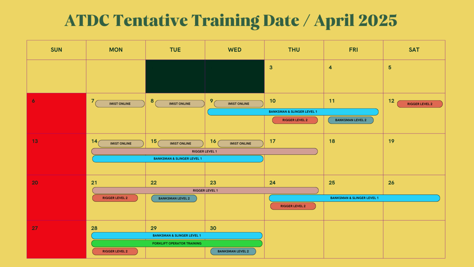 ATDC Tentative Schedule April 2025 (as of 20 March 2025) ATDC